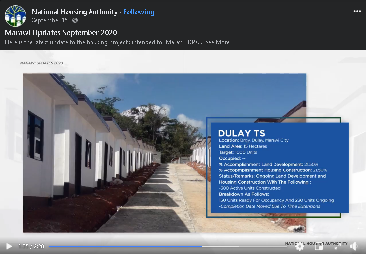 Marawi Updates September 2020. You may watch the full video and info with this link :  https://www.facebook.com/watch/?v=762858954507748