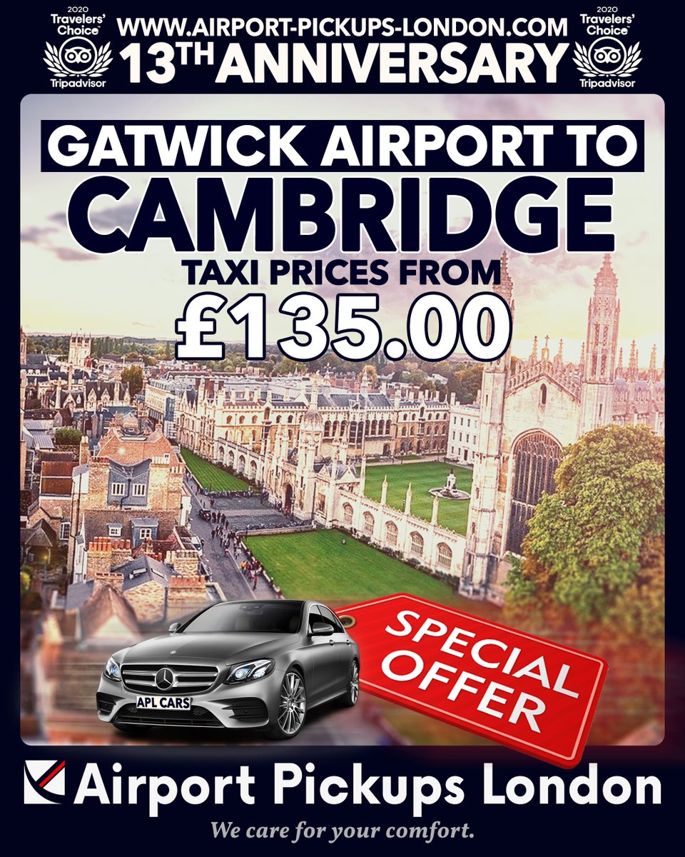 Airport_Pickups's tweet photo. 📣📣 #SpecialOffer
#London #Gatwick #Airport to #Cambridge #taxi prices from: £ 135.00 (Per vehicle)
https://t.co/uZ7MUgFmPX
#GatwickAirport #GatwickAirportTaxi #GatwickAirportTransfer #GatwickCambridgeTransfers #LondonAirportTaxi #LondonPrivateChauffeur #LondonOffer #LondonUK https://t.co/o1nWuA4c6c