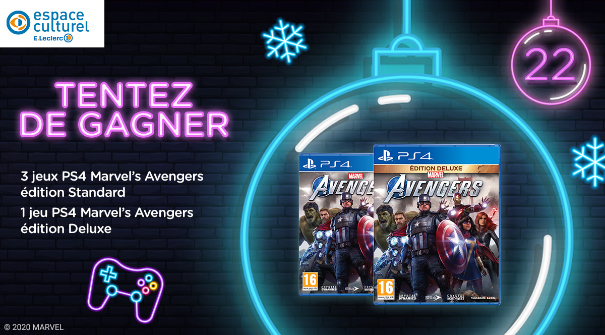 Leclerc_JV's tweet photo. Jour 22 🎁

1 édition Deluxe et 3 éditions Standard #MarvelsAvengers à gagner !

Pour remporter la vôtre, RT + follow @Leclerc_JV et tweetez avec #ELeclercCalendrierDeLAvent

Règlement ▶️ https://t.co/QjAGKEmh59
#Concours https://t.co/9vx8TUtT5e