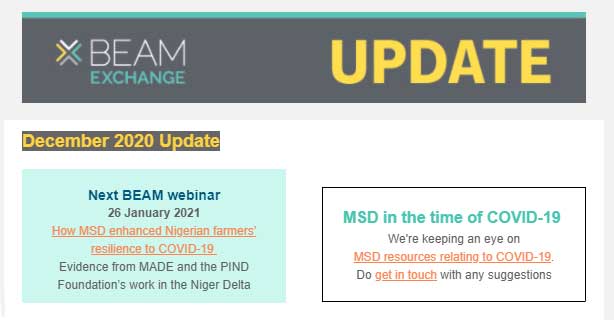 Latest #marketsystemsdevelopment news, blogs, resources, events - BEAM's December newsletter is out! Find out the latest and sign up for our January webinar #COVID19  <a href="/PINDFoundation/">PIND Foundation</a> <a href="/MADENigerDelta/">MADE Nigeria</a>
mailchi.mp/enterprise-dev…