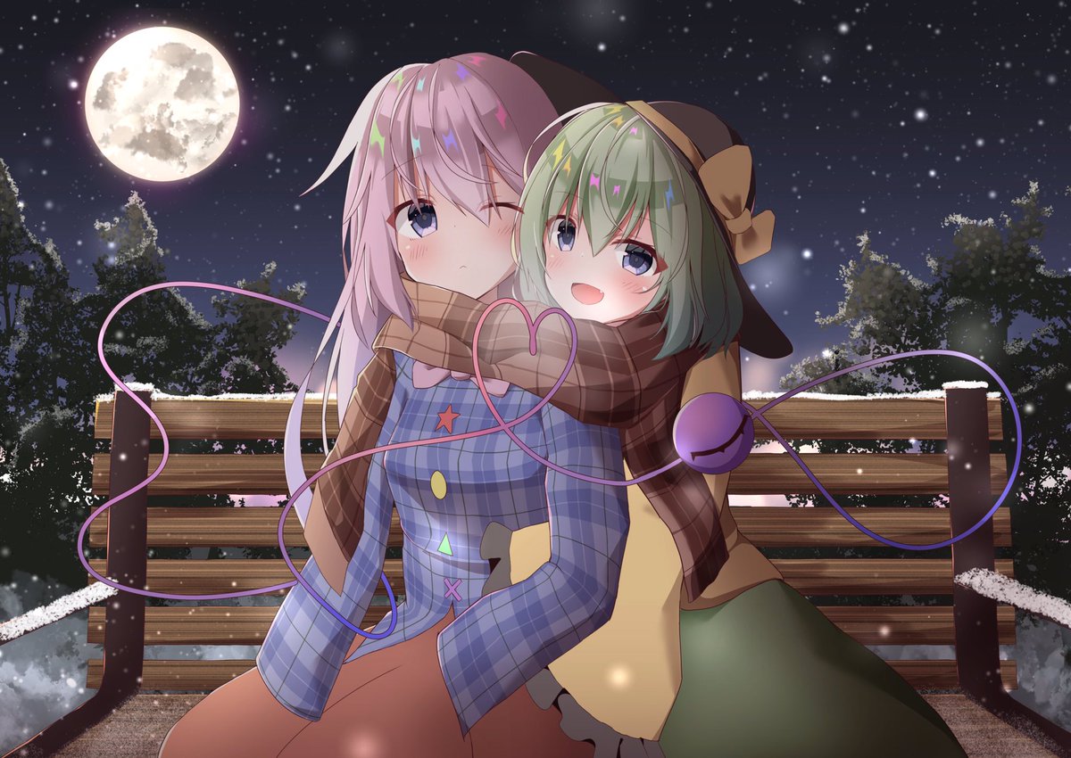 hata no kokoro ,komeiji koishi multiple girls 2girls heart of string moon plaid pink hair skirt  illustration images