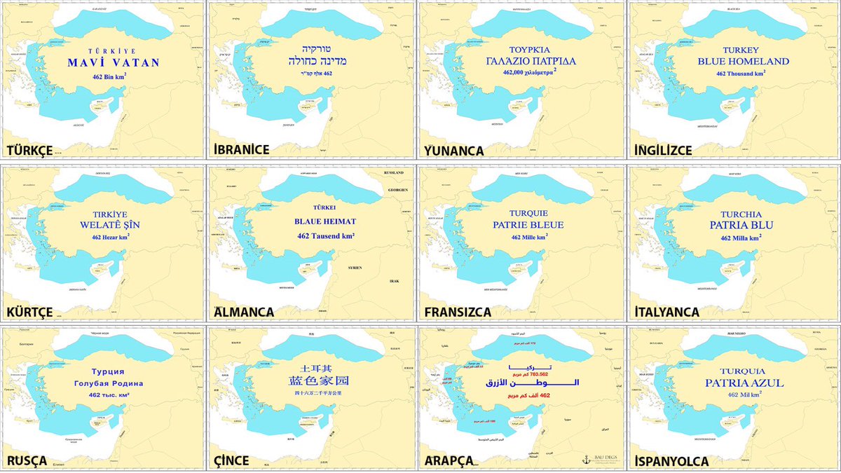 BAU Denizcilik ve Global Stratejiler Merkezi, Doç. Dr. Cihat Yaycı tarafından çizilen Mavi Vatan haritasını İbranice, İngilizce, Kürtçe, Arapça, Yunanca dahil toplam 12 dilde yayımladı.