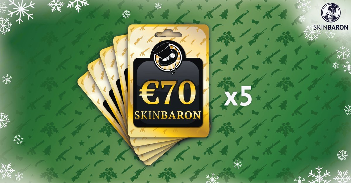 We're pushing the tempo! 🧨
This time we raffle 5x 70€ voucher.

What you need to do:⁠
1. Follow us (<a href="/SkinBaronEN/">SkinBaron.com</a>)⁠
2. Like
3. Retweet

Visit us on FB and Instagram to increase your chance. Competition ends on 17/12.
Terms&amp;Conditions: skinbaron.de/promotiontos