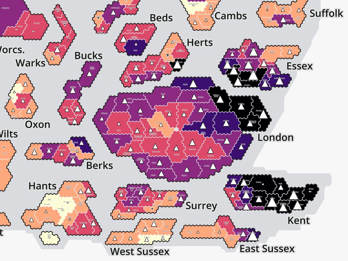 Every London borough shows a rise in cases in the week to 9th December, along with almost every local part of the surrounding counties in the East and South East. Not pretty.