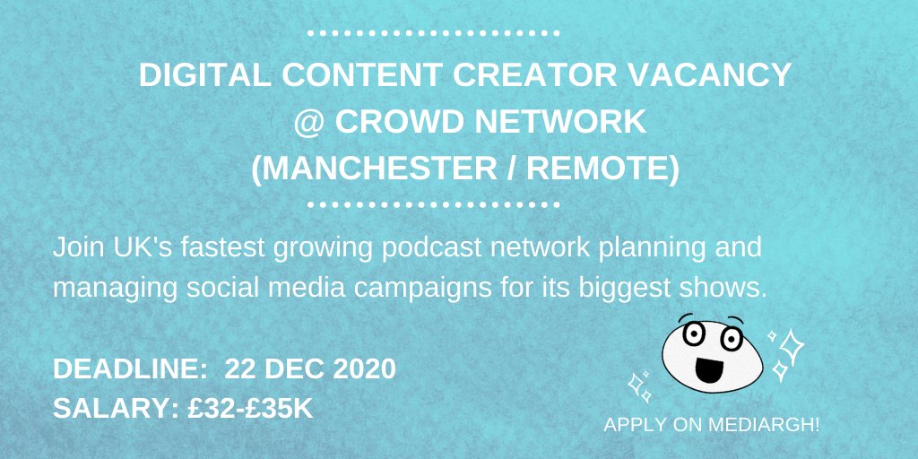 mediargh's tweet photo. Digital Content Creator Vacancy
@ Crowd Network
(Manchester / Remote)
Apply here: https://t.co/YLvAUPwbMf
#marketingjobs #podcastjob #radiojobs #audiojobs #mediajobs #contentjob #socialmediajob https://t.co/tWxYajDYpS