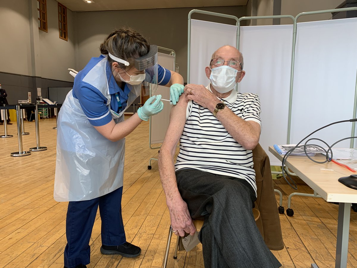HealthCareBNSLY's tweet photo. The COVID-19 vaccination programme started in Barnsley today as 83-year old Herbert Barker, from Wombwell, became the first resident to receive the ground-breaking vaccine at Barnsley’s GP-led vaccination service. Head over to our website to find out more: https://t.co/BwqoeU2zaI https://t.co/Kn4JVQXtta