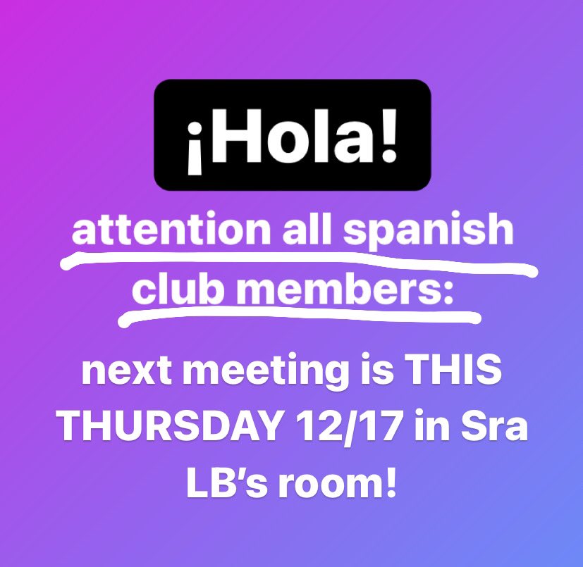 HighMuskego's tweet photo. We hope to see you at our meeting THIS THURSDAY at 2:30 in Señora Loeffler-bell’s room. We will be discussing fundraising and upcoming activities as well as decorating ornaments for christmas! https://t.co/Akn4dObSIk