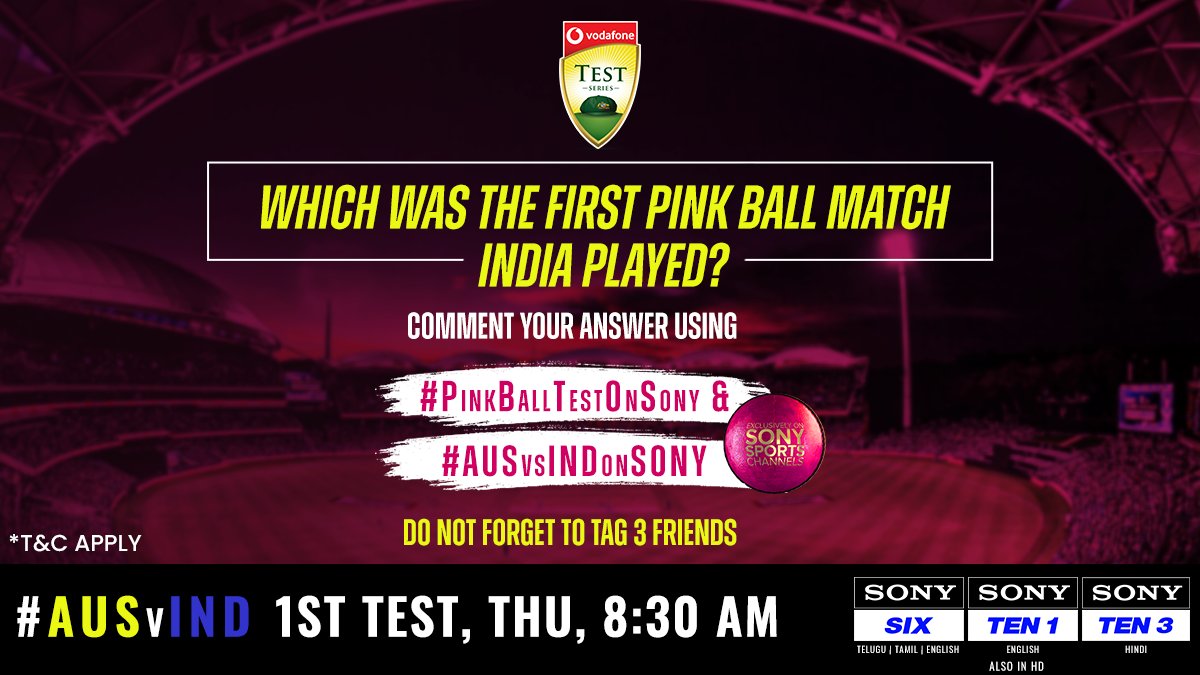 Here's a loose delivery for you to hit a SIX 🙌😉

Comment your answer using #PinkBallTestOnSony &amp; #AUSvsINDonSONY 📱
Tag 3 friends and spread the fun 🏟️

#AUSvIND #SonySports #ContestAlert #contest #INDvAUS