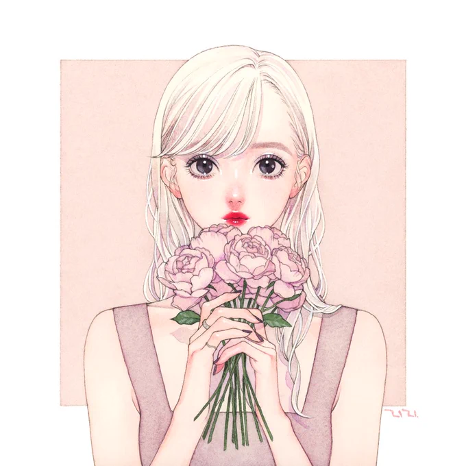 「蠱惑の花」
透明水彩/アルシュ紙/180×180㎜

ピンクのバラの花言葉
《可愛い人、美しい少女》 