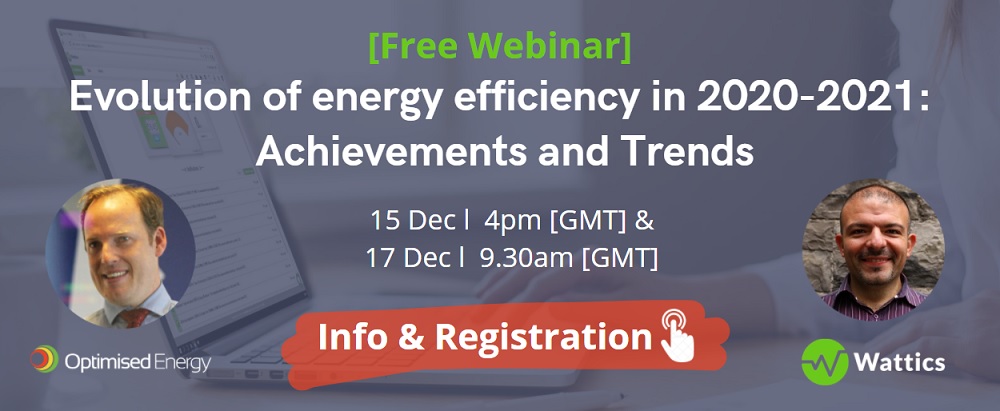 [WEBINAR] Today at 4pm Dublin time, Wattics will be joined by <a href="/EnergyOptimised/">Optimised Energy</a> (UK) in a webinar, as the two companies unpack the trends that have shaped commercial building energy efficiency in 2020, and how these could evolve in 2021. --> bit.ly/2KvpAh6