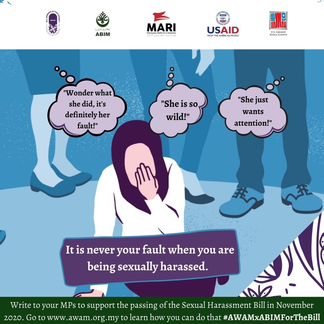 AWAMMalaysia's tweet photo. There is a HUGE misconception going around about what a person wears, how they act, and where they go to socialize are the reasons behind them getting sexually harassed.
#AWAMxABIM #BebasGangguanSeksual #AWAMForTheBill https://t.co/7Oc9Jj9fq1