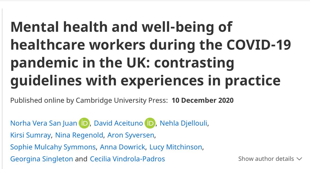 NorhaVera's tweet photo. Limited stakeholder involvement and narrow clinical models of #mentalhealth are gaps in the design of frontline staff #Wellbeing guidelines. Great collab with @daceituno @CeciliaVindrola finally in print📰👉 https://t.co/khD9qSNThx @KingsHSPR @UCL_IEHC #COVID19 https://t.co/gi0ULwu5JG