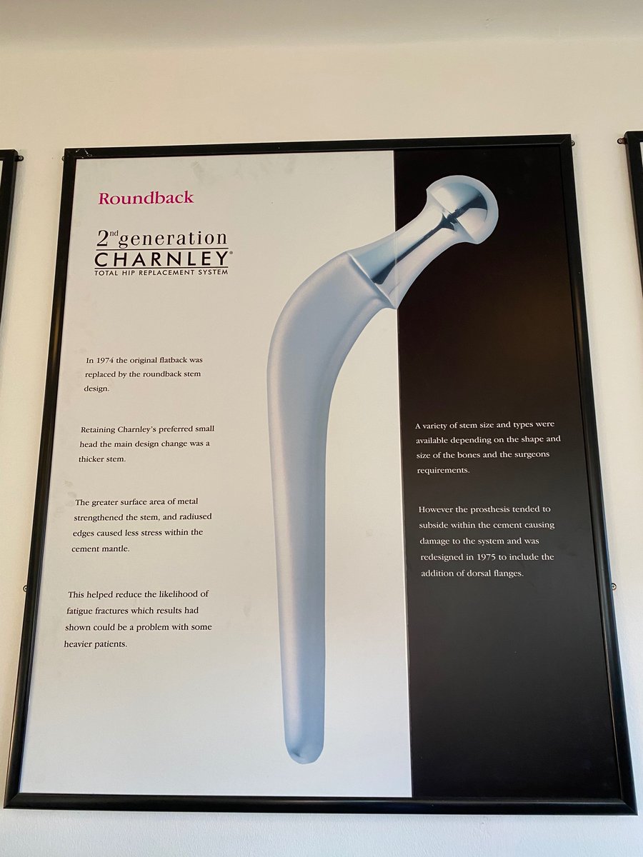 Some posters for the different generations of Charnley stems. The LFA utilised a small head to reduce frictional stress, it also allowed for a thicker acetabular component to improve its longevity. 6/6
