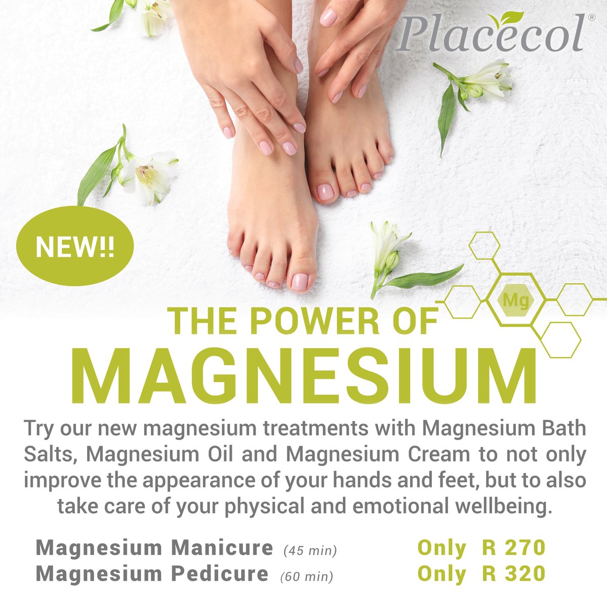 Have you tried our new Placecol Wellness Solutions? Our new Magnesium Manicure and Pedicure is the perfect treatment to spoil yourself this festive season. 

#Placecol #UpliftYourBeauty #skincare #wellness #magnesium #WellnessSolutions