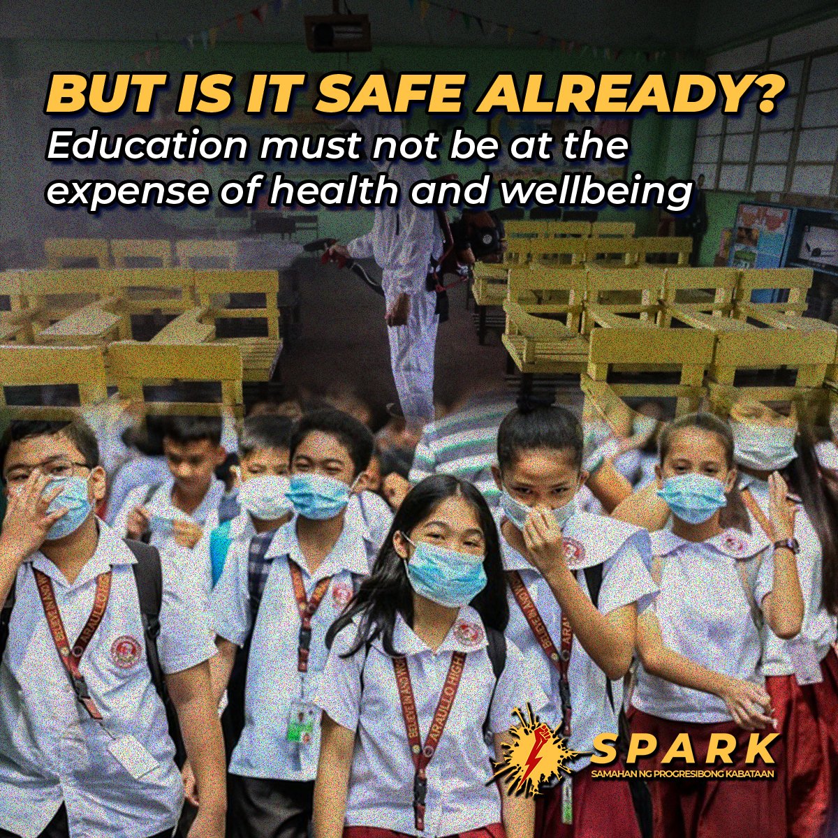 SparkKabataan's tweet image. BUT IS IT SAFE ALREADY?
Education must not be at the expense of health and wellbeing

Read full statement below: 
facebook.com/SparkKabataan/…

#AcademicFreezeNOW 
#FAQSEdukNow 
#FreeMassTestingNowPH 
#NoStudentLeftBehind
