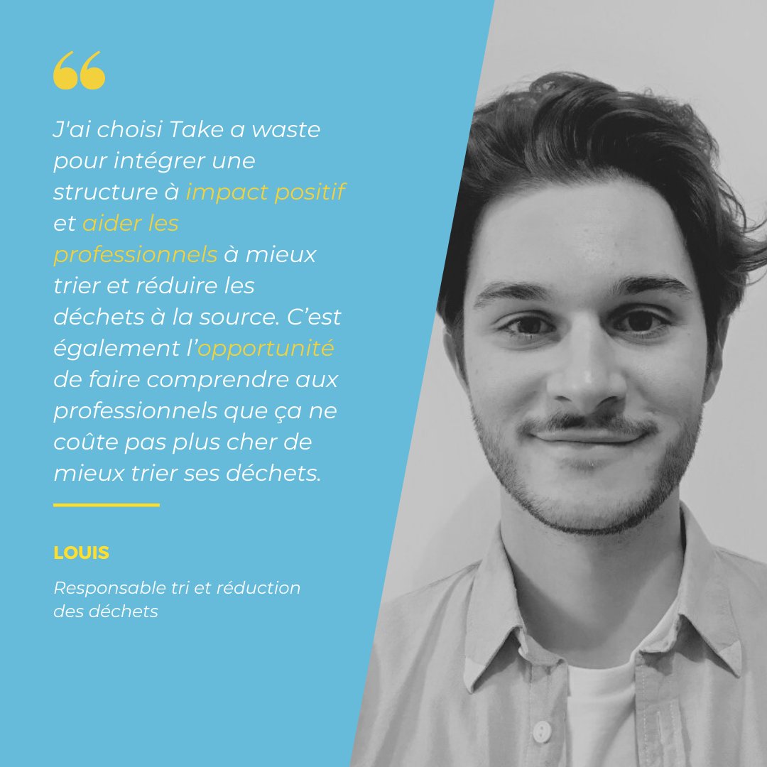 Take_a_Waste's tweet photo. Nous continuons cette semaine de présentations avec Louis Bezy qui nous a rejoint début décembre pour un stage de fin d’études durant lequel il va accompagner nos clients dans le tri et la réduction de leurs déchets ! https://t.co/JNxbseGzk7