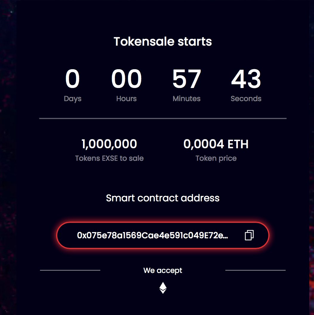 ExchaseF's tweet photo. Private tokensale round for EXSE tokens is coming.
Make payment in ETH directly to the smart contract: 0x075e78a1569Cae4e591c049E72eE581Ea4e1c639
With GAS LIMIT 90000

1 EXSE = 0,0004 ETH

Harry up!
Just 1,000,000 EXSE for sale
Read more: https://t.co/mQjmexfc6W
#Exchase #EXSE https://t.co/SZ2i6dYkcl