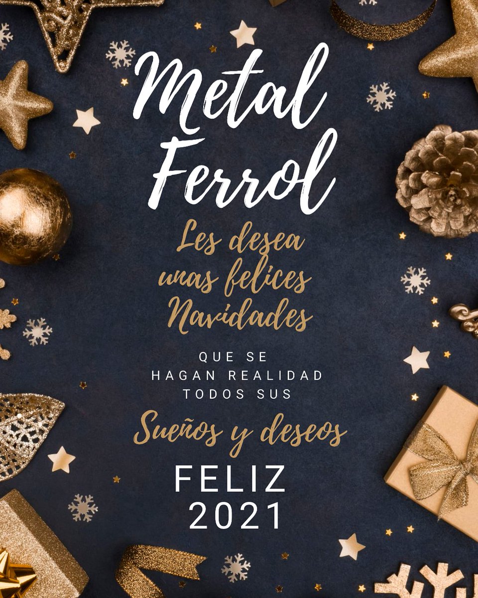 MetalFerrolSA's tweet photo. Tod@s l@s que formamos el equipo de Metal Ferrol queremos desearos:
Feliz Navidad ⛄y Feliz año nuevo 2021🌟.
Gracias por haber confiado en nosotr@s un año más.
Vamos a por otro año nuevo, que esperemos sea mucho mejor que este 2020 para tod@s.
#FelizNavidad
#felizañonuevo https://t.co/cxTEkXA6DU
