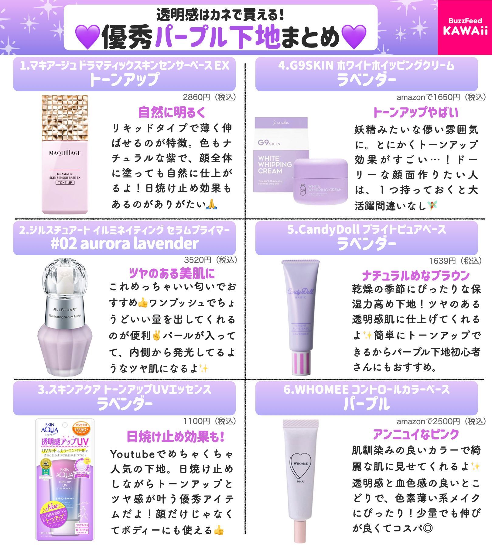 Buzzfeed Kawaii ベースメイクを格上げできる 優秀パープル下地 をまとめました メイクで透明感上げてこ