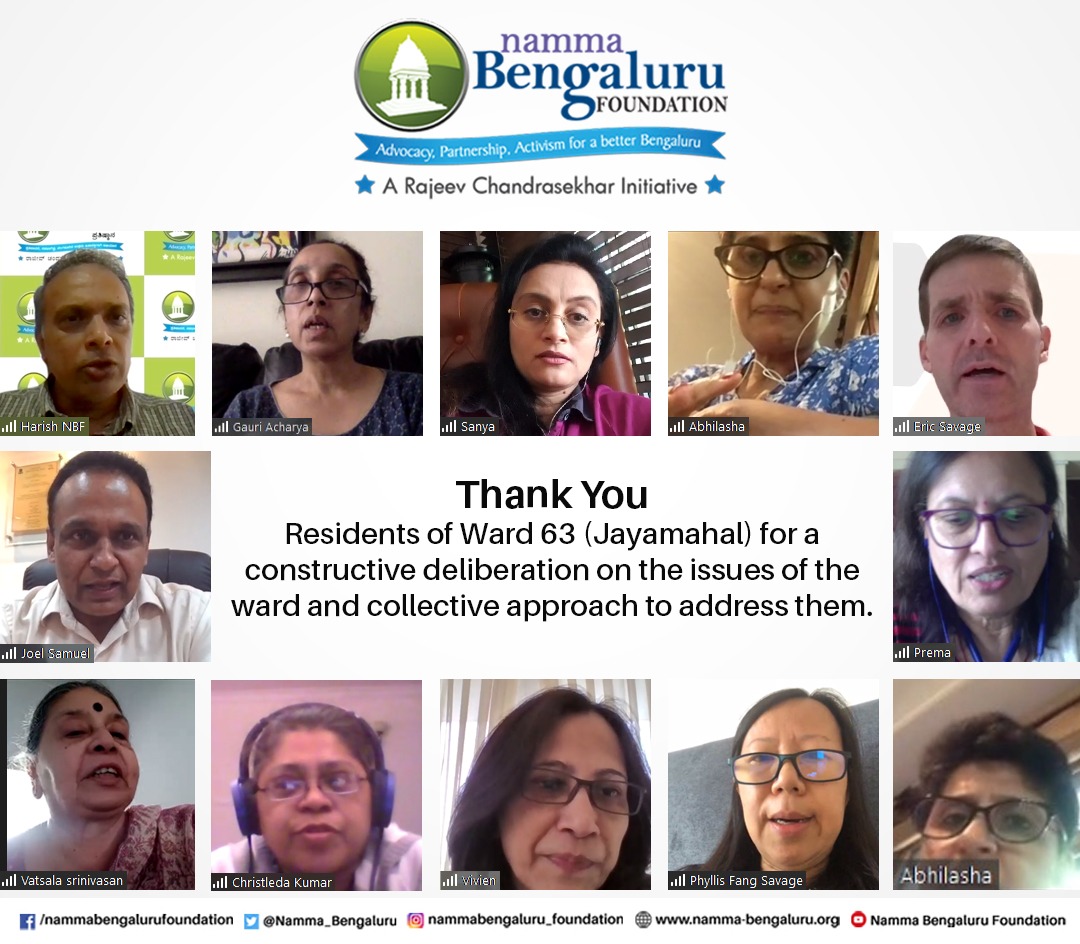 Namma_Bengaluru's tweet photo. @Namma_Bengaluru has initiated #Ward level #Webinar series – know rightfully engage locally, to understand and collectively address local issues by constructively engaging with the #government functionaries. 
Thank You Residents of #Ward63 (#Jayamahal) who joined us today. https://t.co/jqBOj5K2O9