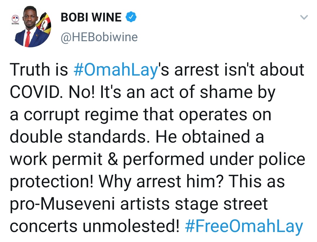 martinssempa's tweet photo. I think @HEBobiwine has made an error of politicizing the #Omahlays potential #Covid_19 super spreader concert. Double standards are noted, but don't justify approving a deadly gig! It's commendable that @IamCindySanyu is both objective and scientific. #lockdemUP https://t.co/0EeYOqaboU