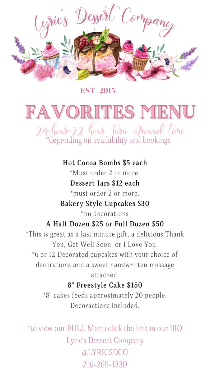 iamelyric's tweet photo. New week, new goal. Thank you all for continuous support. This week we add Hot Cocoa Bombs to our menu. Which are a lot of fun to gift and make ❤️ Here is our favorites menu &amp; if you have any other questions message me or @lyricsdco Place your orders NOW!!! 💕🧁✨RT plssss. https://t.co/zDCP0LkIyv