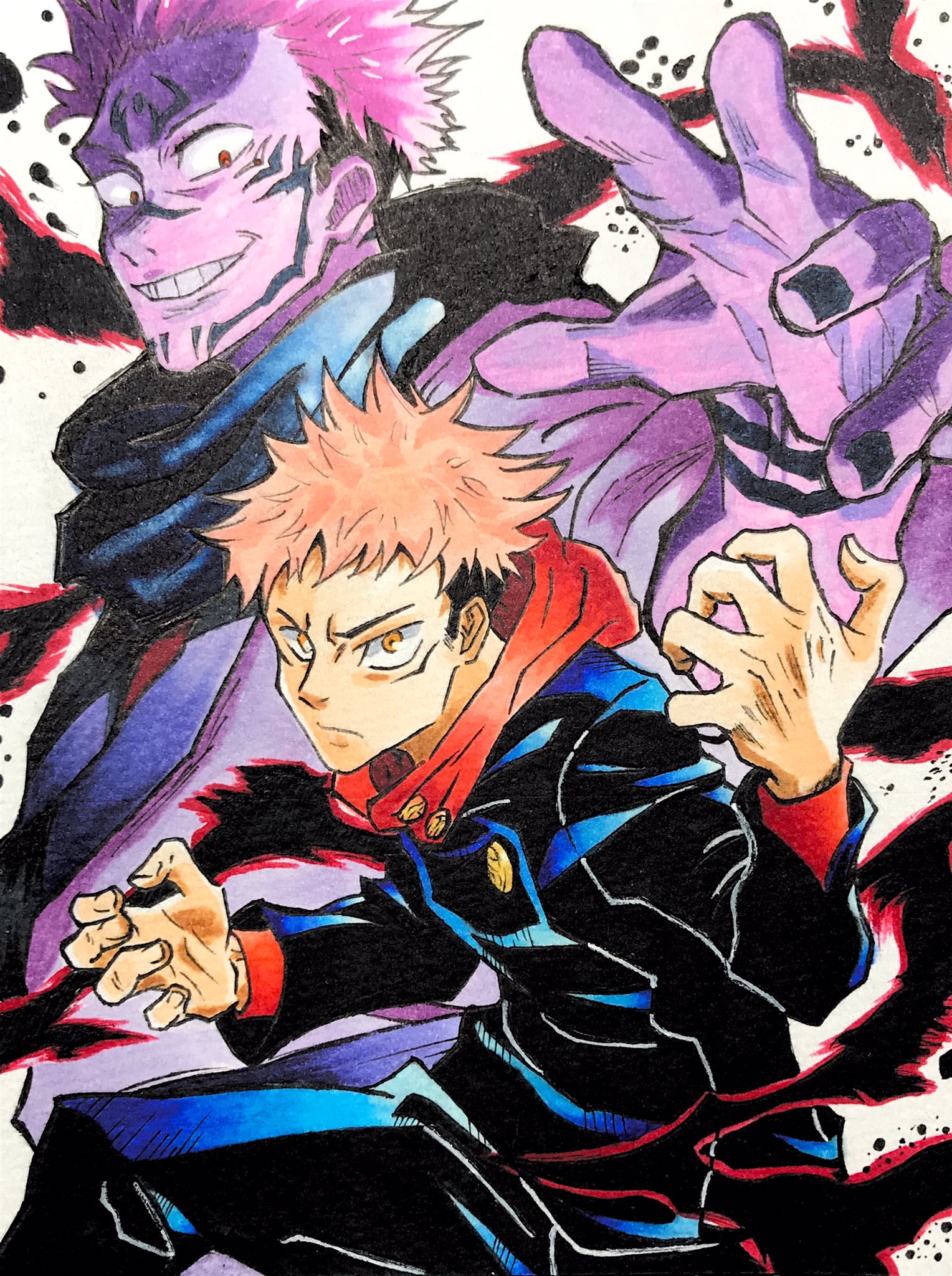 Ren れんちゃ 在 Twitter 上 虎杖悠仁と両面宿儺描きました 良かったらいいね Rtお願いします 呪術廻戦 呪術廻戦イラスト 呪術 呪術イラスト 虎杖悠二 虎杖悠仁イラスト 両面宿儺 両面宿儺イラスト コピックイラスト T Co Rubqviaqme Twitter