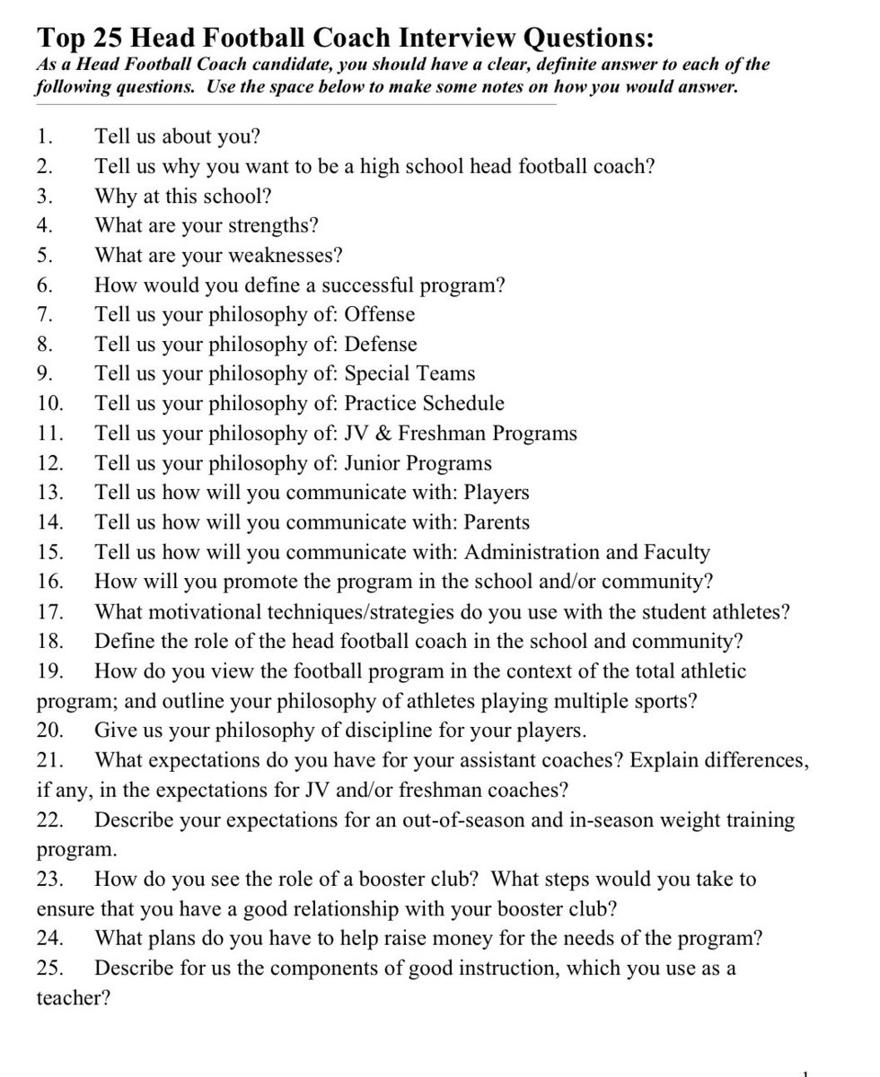 Essential Interview Questions for Head Football Coach Candidates