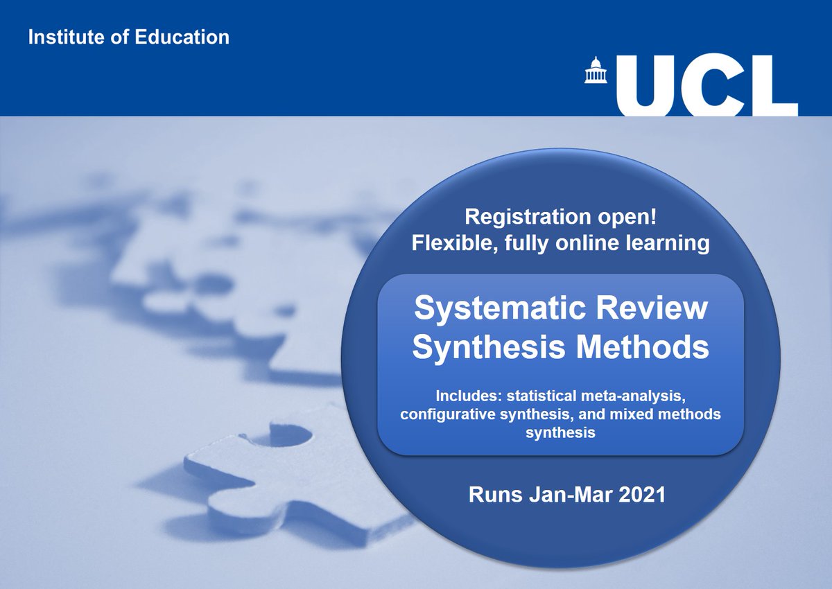 Unsure of the best approach to synthesise your complex data? Maybe you need a different #synthesis method! <a href="/EPPICentre/">EPPI Centre</a> course starts Jan 2021 bit.ly/3mgxjwN