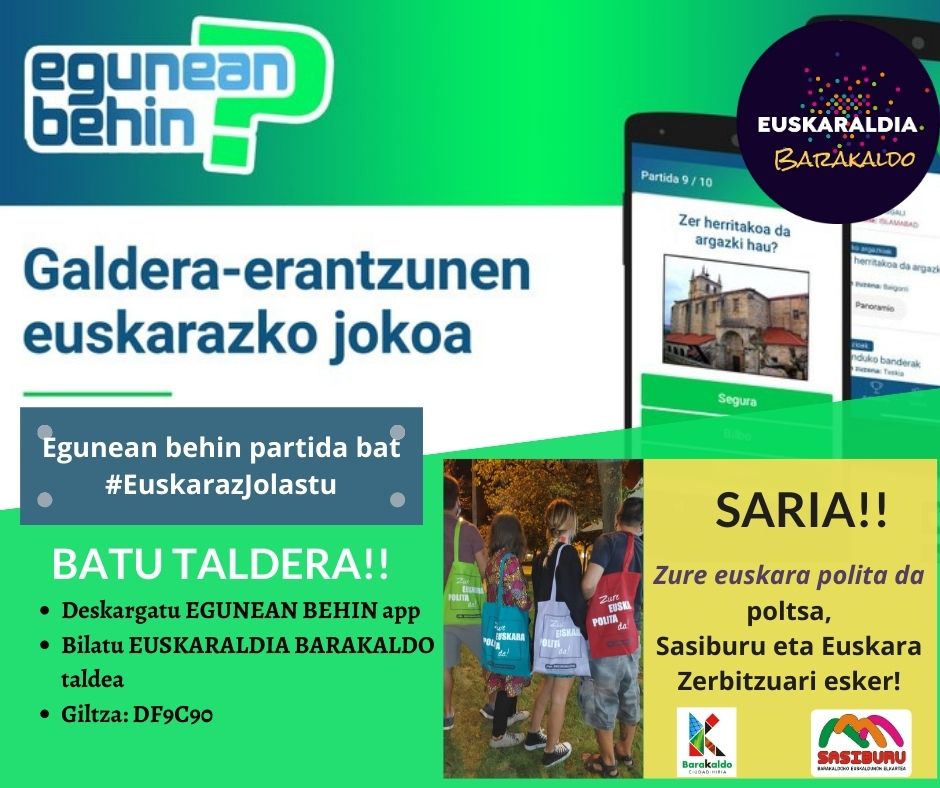 barakaldo_eus's tweet photo. Joan den asteko #EguneanBehin lehiaketaren irabazlea errekikatu egin zenez, zozketa egin eta irabazlea: #NOE izan da!! 👏👏👏 Jarri harremanetan Sasiburu Euskaldunon Elkartea-rekin (info@sasiburu.eus) #poltsa eskuratzeko!! https://t.co/W6Trub2I09