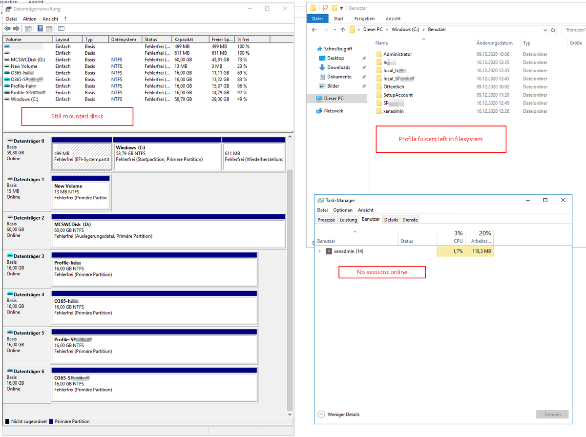 Caution: During my tests with #FSLogix 2009 (2.9.7621.30127) I discovered that profiles won't logoff completely, which makes a 2nd login impossible on the same VDA. Tested on:
Server 2016 de-DE &amp; VDA 1912 CU2 via MCS
A downgrade to FSLogix 2004 solved the issue for me. #CTA