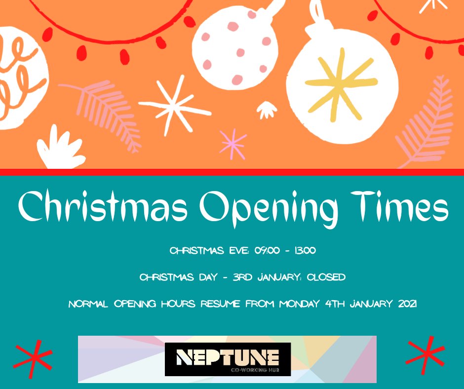 Merry Christmas from the Neptune Team.
We are open as usual right up to Christmas Eve.
#openingtimes #coworking #HerneBay