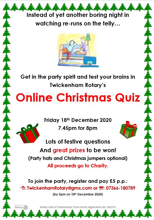 Join us for our online Christmas Quiz this Friday. All proceeds to Charity.