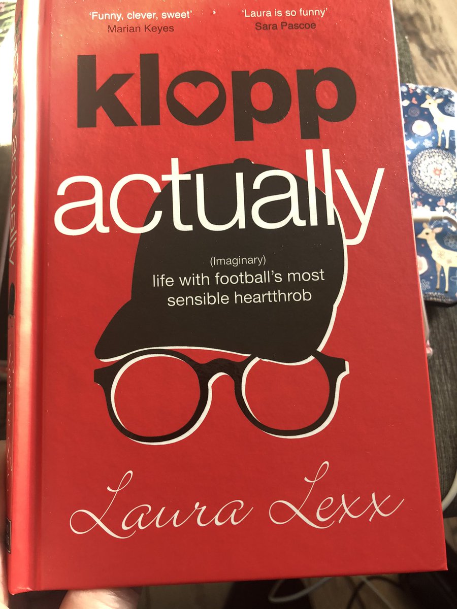 Bookmadjo's tweet photo. A book order arrived, of Christmas presents for my daughter, under the rule of ‘a present for you, a book for me...a present for you, a book for me’. I loved the tweets of @lauralexx and couldn’t resist ordering this for me. I can’t put it down 😂 #KloppActually https://t.co/GAuJ1trLG8