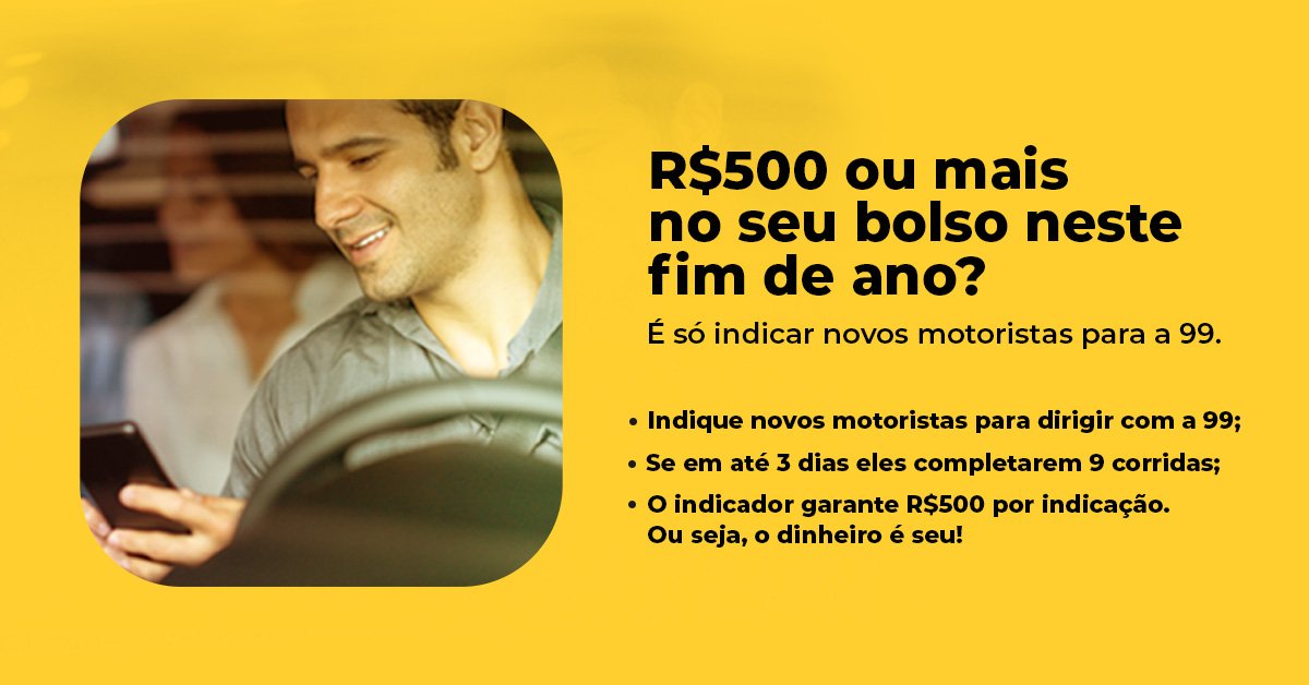 fboquimpani's tweet photo. Seja motorista parceiro(a) 99.,Olá, estou te indicando para ser motorista parceiro(a) 99 e ganhar mais dinheiro! https://t.co/jJ8HNXQXtc https://t.co/h9UhtsJq2U
