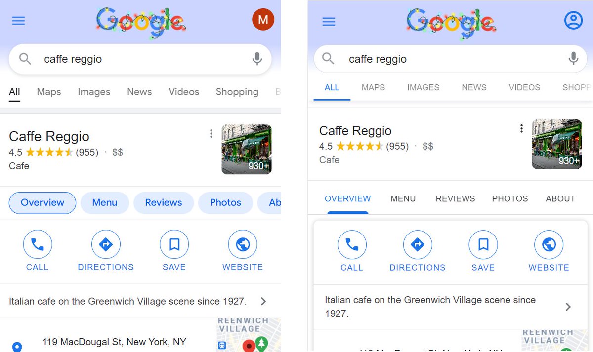 rustybrick's tweet image. Google is testing local pack button and tab design changes seroundtable.com/google-local-p… via @FrancastroKW @MordyOberstein