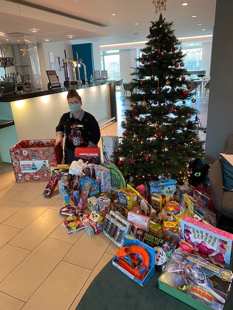 Wow ! 74 presents collected so far last chance to drop off any to the hotel . Thanks to hotel team and all your contributions for the B&amp;M/Hallam FM Mission Xmas .🎁