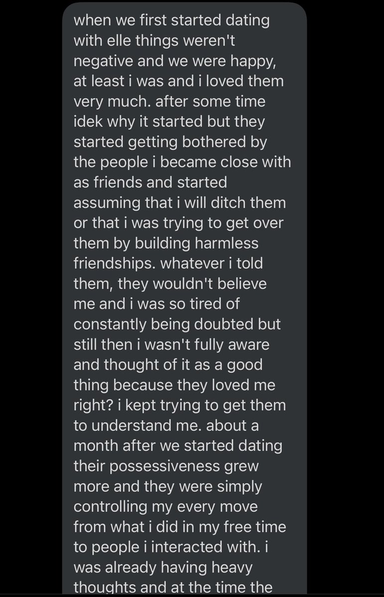 elle emotionally and mentally abused their girlfriend. pushed them to the brink of taking their own life because of how controlling they were. they used to dm people they were close to with things like “back off” “stay away from x” (their exgf’s name will be censored.)