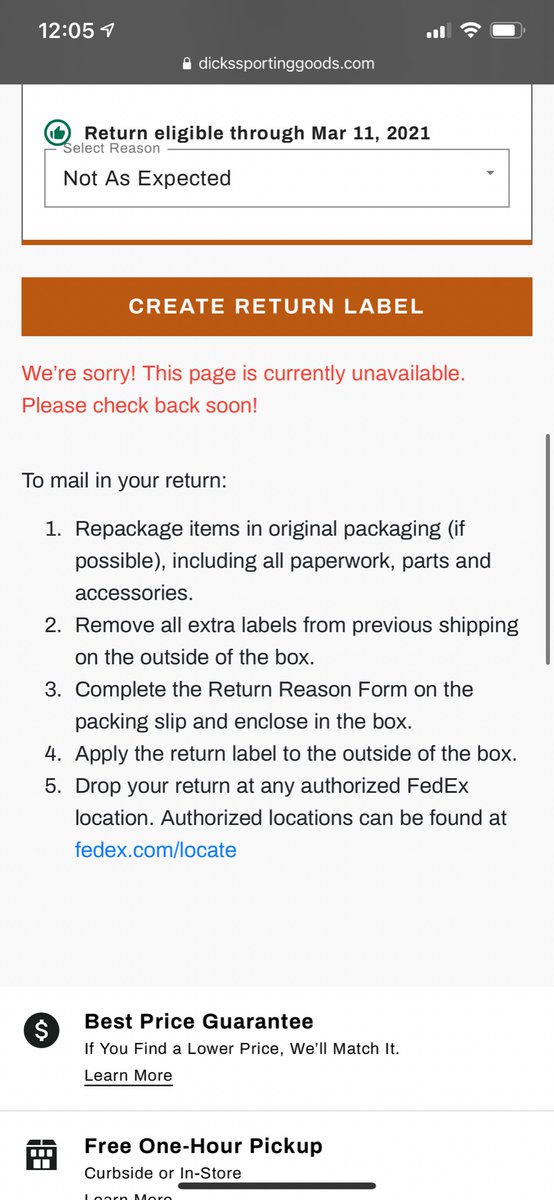 ImJustNikNak's tweet photo. @DICKS really the one day I can get to the post office and I can’t print a damn return label?! Beyond annoyed right now!! https://t.co/6ttNIGxKl0