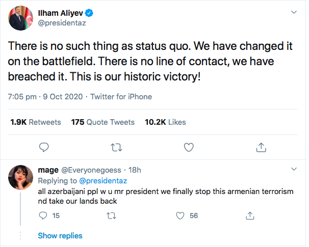 4/During the war, Ilham Aliyev communicated war info alone, on TV or through tweets.During "Victory Parade" he decided to share it with Turkish president.By doing so, he shared "his" victory, gave central stage to Erdogan, came under his shadow.Why did he do so?