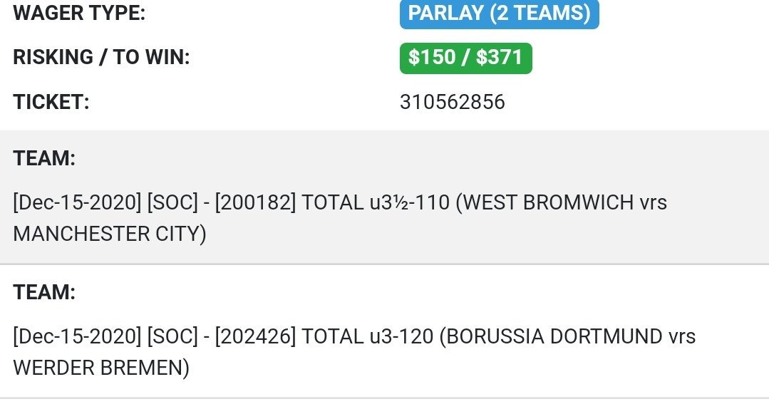 Sharp_Stacks's tweet image. Rare under #soccer parlay
Man city been solid defensively and Dortmund is not the same without #Haaland. Let's cheer for no goals! #football #Futbol #footy #gamblingtwitter #picks #bets #parlays #unders