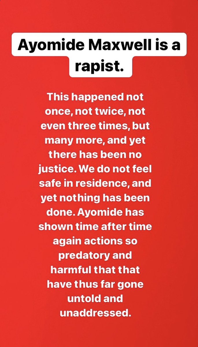TW / rape , sexual violence let’s talk about the last 24 hours as a McGill student.a first year student at McGill named Ayomide Maxwell has been accused of, and ADMITTED to the rape and assault of 3 people.