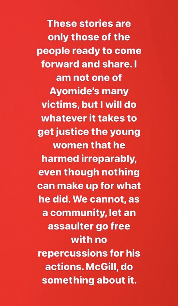 TW / rape , sexual violence let’s talk about the last 24 hours as a McGill student.a first year student at McGill named Ayomide Maxwell has been accused of, and ADMITTED to the rape and assault of 3 people.
