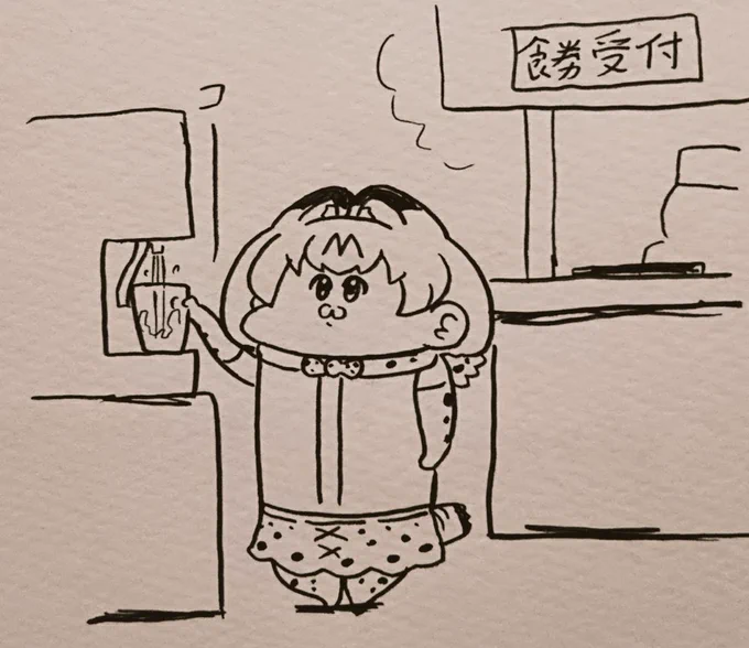 コロッケそばが出てくるまでの間にお冷やを入れておくちーばるちゃん 