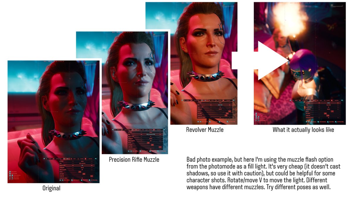 Berduu's tweet photo. Cyberpunk 2077 photomode character shot tips. https://t.co/wsg7k55Ojz