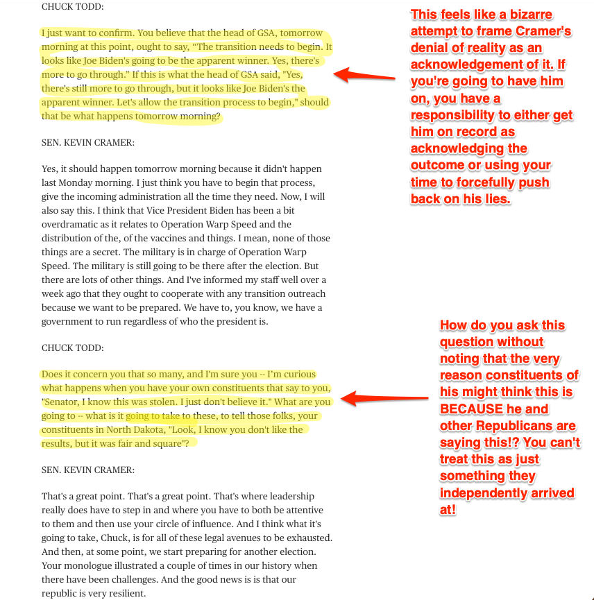 Like... look, here are my notes for Chuck Todd's 11/22 interview with Sen. Kevin Cramer.