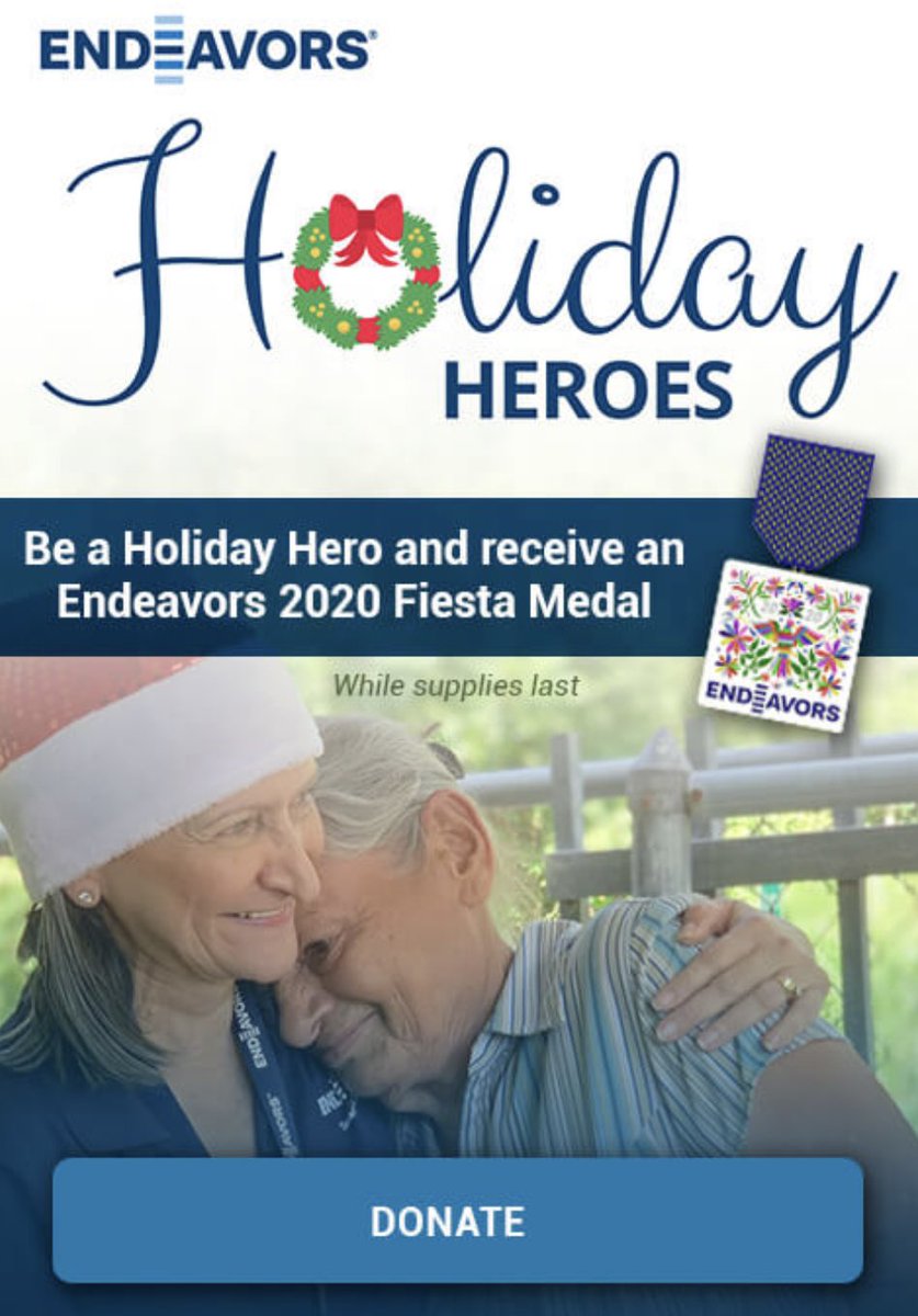 BrandyWeitzel's tweet photo. @Endeavors is looking for people to help bring Holiday cheer to the families we serve. You can make a donation using this link: https://t.co/yzJIHW3etl 
🎁 Holiday Heroes who make a donation of $25 or more will receive the 2020 Endeavors Fiesta Medal. (While supplies last) https://t.co/5jLjdZOcbF