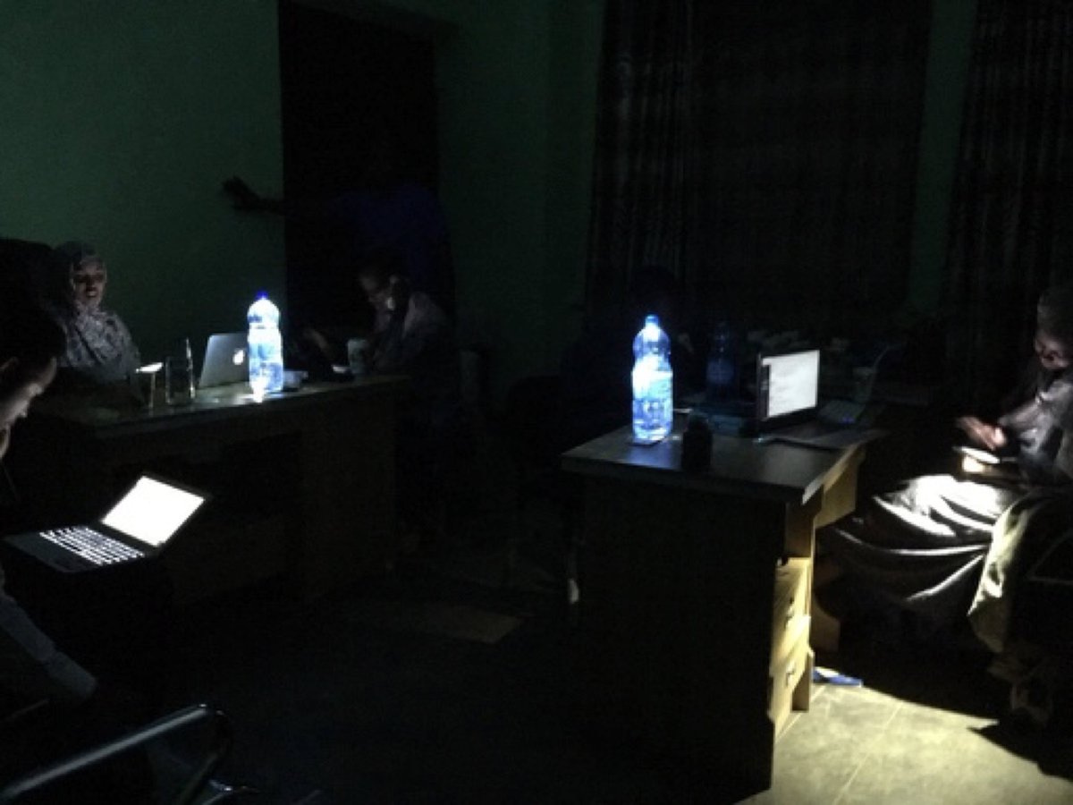 Obviously we’d get a lot more support calls than normal so we’d effectively stop the entire company and get everyone on support. Here’s a manual transaction party during (+ caused by) a power outage.(phone flashlight + water bottle = lantern—great power outage lifehack!)