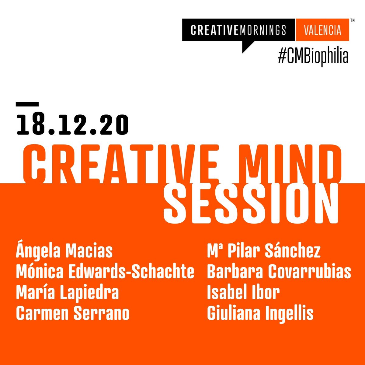 VLC_CM's tweet photo. ¡Estamos muy contentes de tener de nuevo a estas 8 magníficas ponentes! ¿Ya tienes tu entrada para este viernes? #cmbiophilia #creativemorningsvlc https://t.co/b178p8Apyo