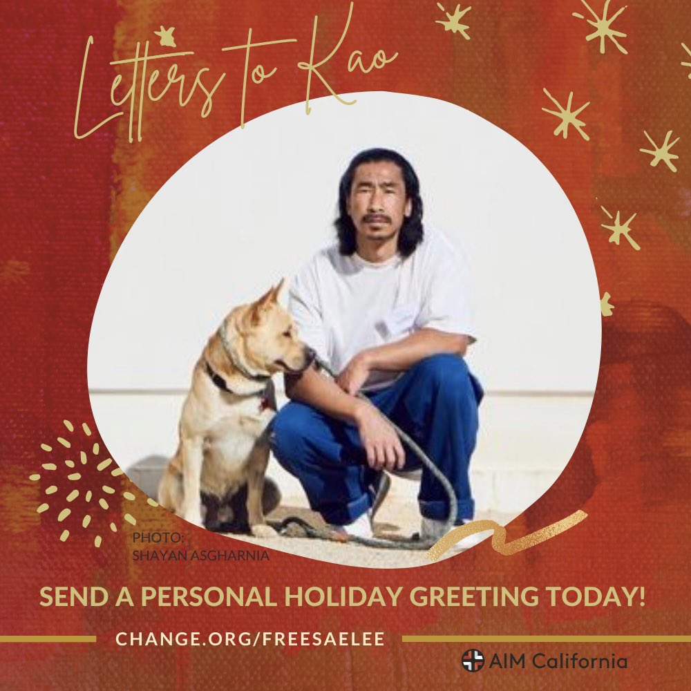 AimCalifornia's tweet photo. 📬Join the #LettersToKao mini-campaign and send a personal holiday greeting to #KaoSaelee!

Let's flood Kao with messages of love and support during the holiday season! 

✨Details at: https://t.co/kt3jXY0D2l
🎄Learn More: https://t.co/5aS0oapaSk

#FreeSaelee #StopICEtransfers https://t.co/kNLUcBH9cK